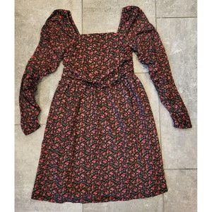 New Pink Black Ditsy Floral Long Sleeve Mini Dress Gap Sz XS